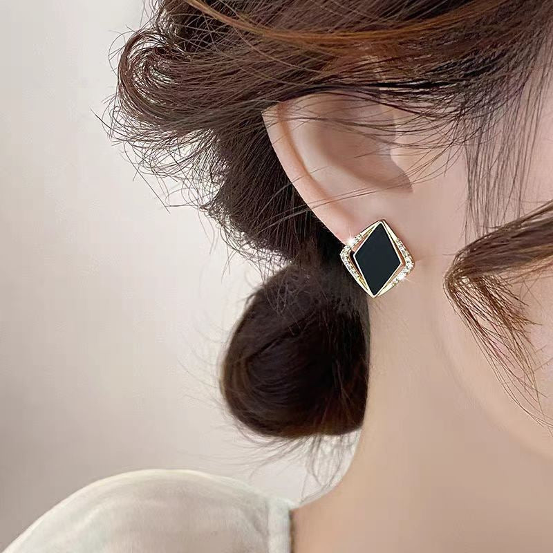 Delicate Black Auricular Needle Frosty Style Clear Design Advanced Sense Stud Earrings