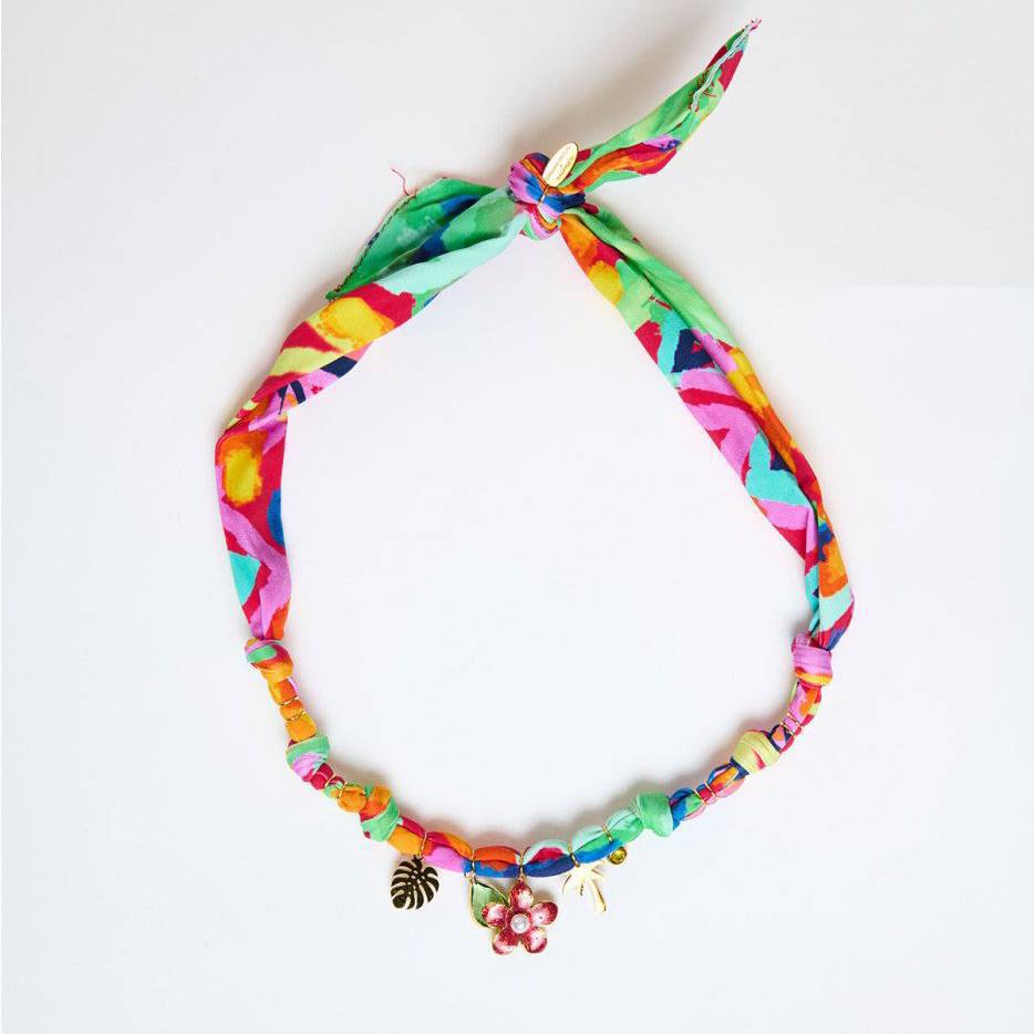 Marine Life Colorful Flower Shell Silk Scarf Cloth Gold Plated Necklace