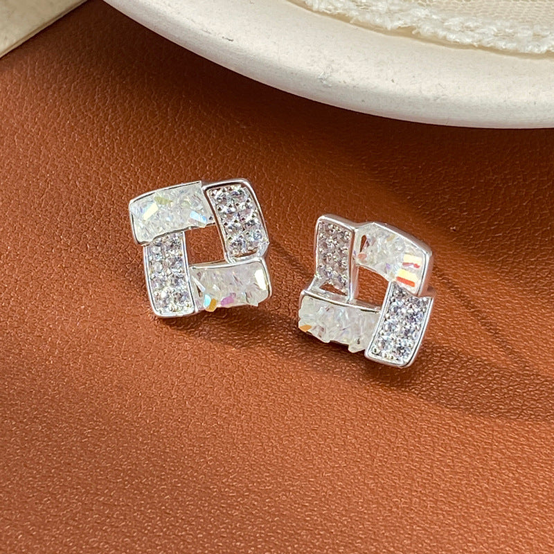Style Retro Fashion Minimalism Thick Sier Crystal Geometric Ear Female Earrings