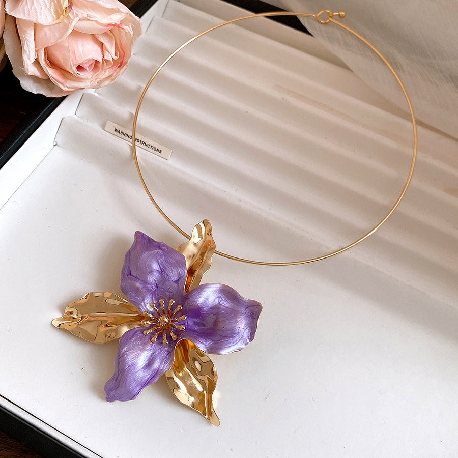 Middle Ancient Glaze Flowers Collar Vintage Court Style Clavicle Chain Earrings