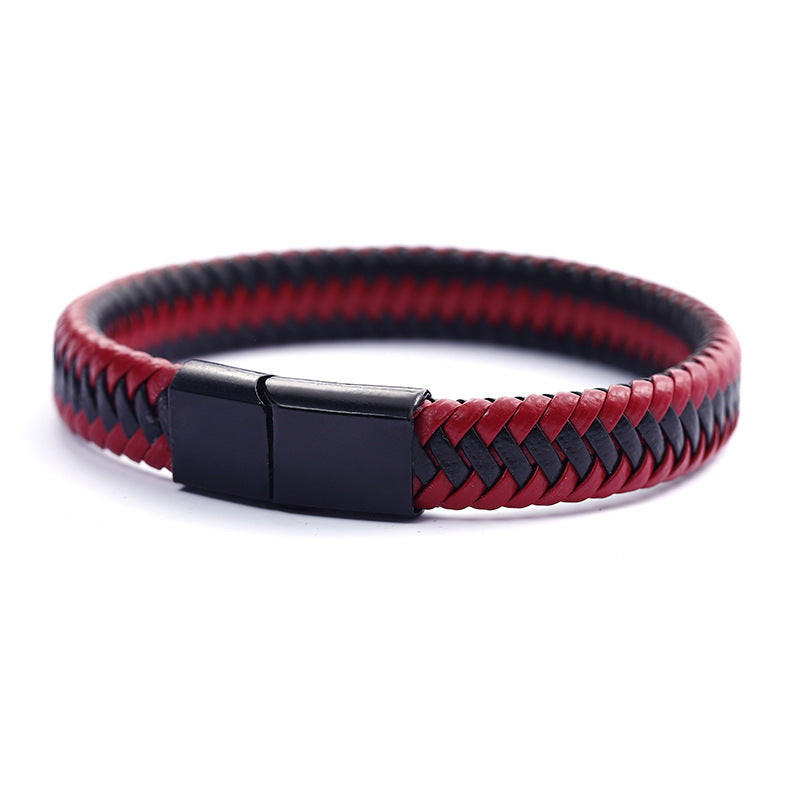 Men's Vintage Weave Leather Rope Magnetic Buckle Bracelets