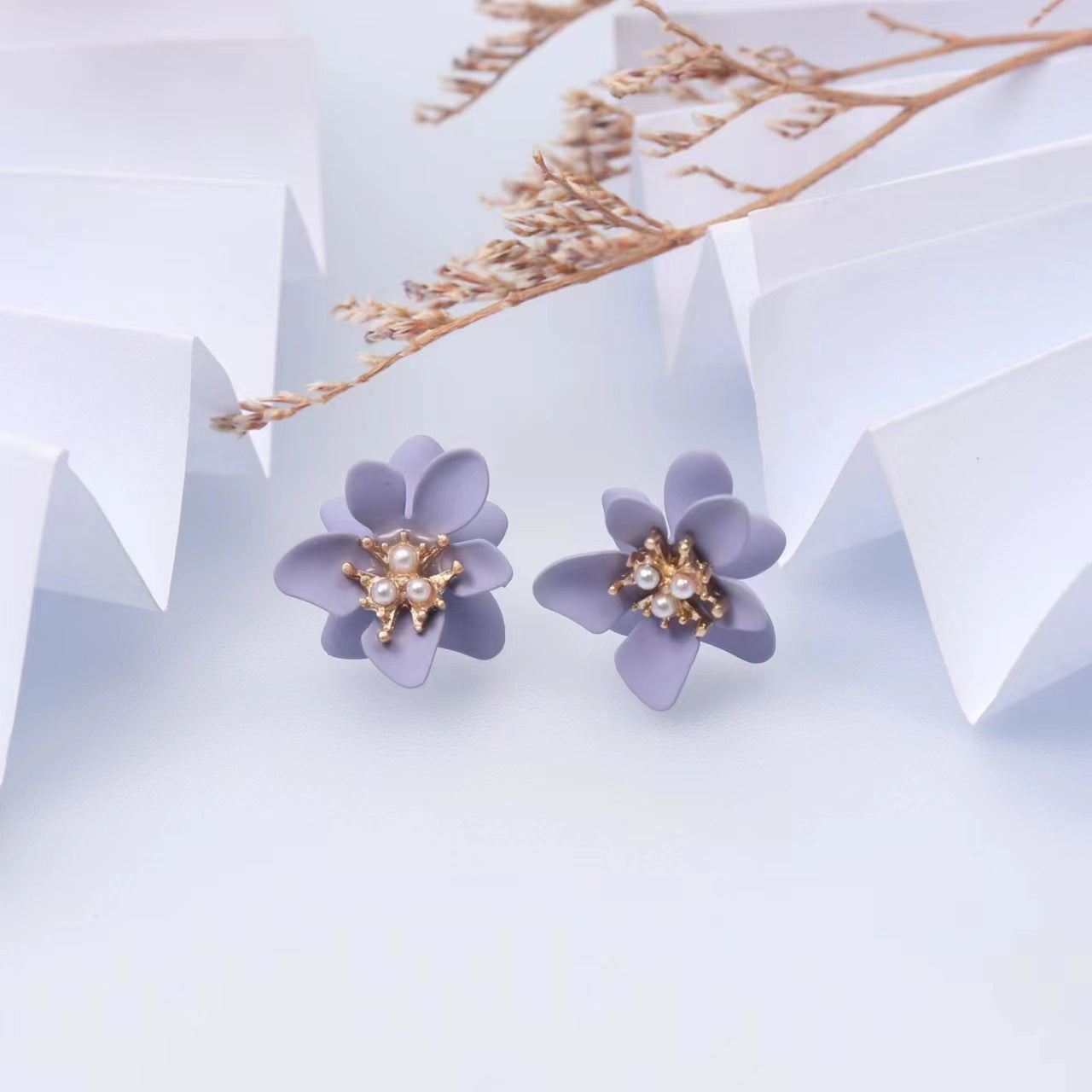 Sier Needle Fresh Purple Flower Super Fairy Niche Design Earrings
