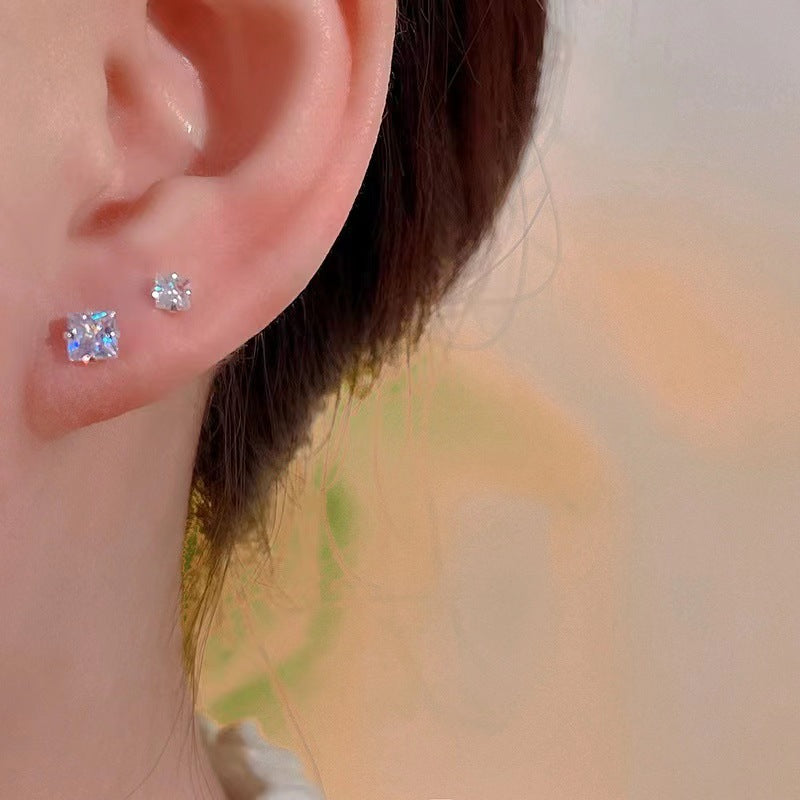 Women's Small Ear Versatile Rhinestone Simple Sier Earrings