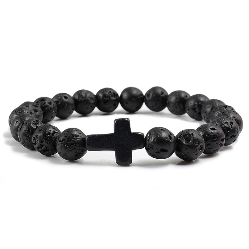 Natural Stone Turquoise Frosted Volcanic Rock Round Bracelet