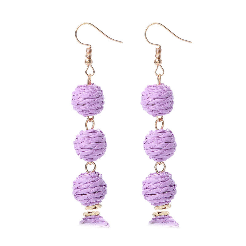 Raffia Round Long Eardrops Bohemian Retro Earrings
