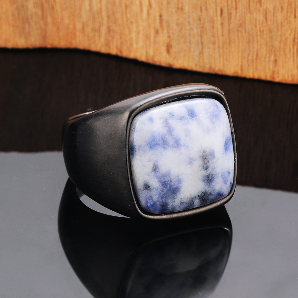 Men's Titanium Steel Retro Trendy Textured Natural Rings
