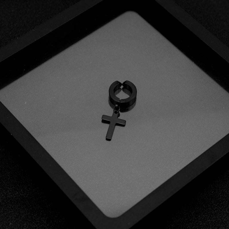 Round Flat Cross Diamond Titanium Steel Ear Rings
