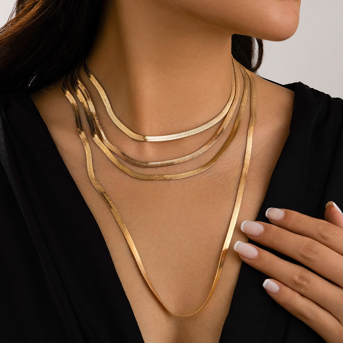 Style Flat Snake Bone High-grade Tassel Multilayer Necklaces