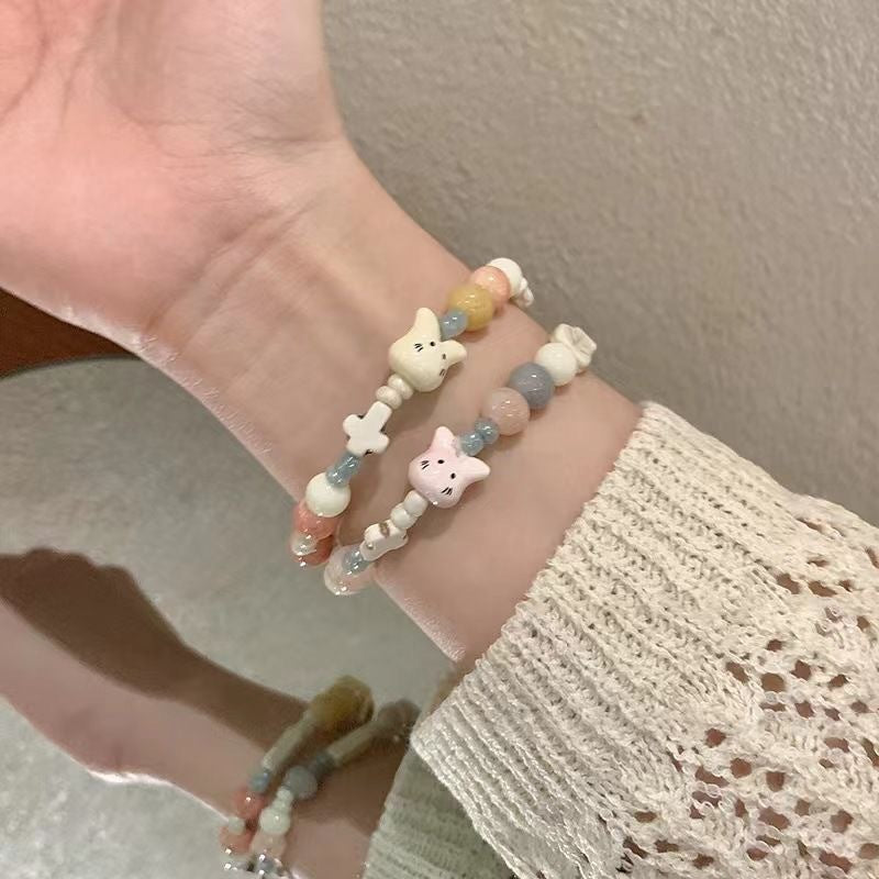 Fresh Colorful Ceramic Cat Female Summer Cute Bracelet