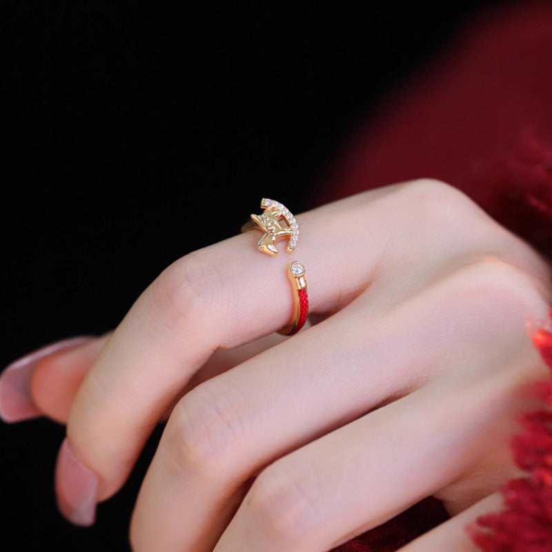 Red Rope Pony Female Immediately Rich Fashion Switchable Rings