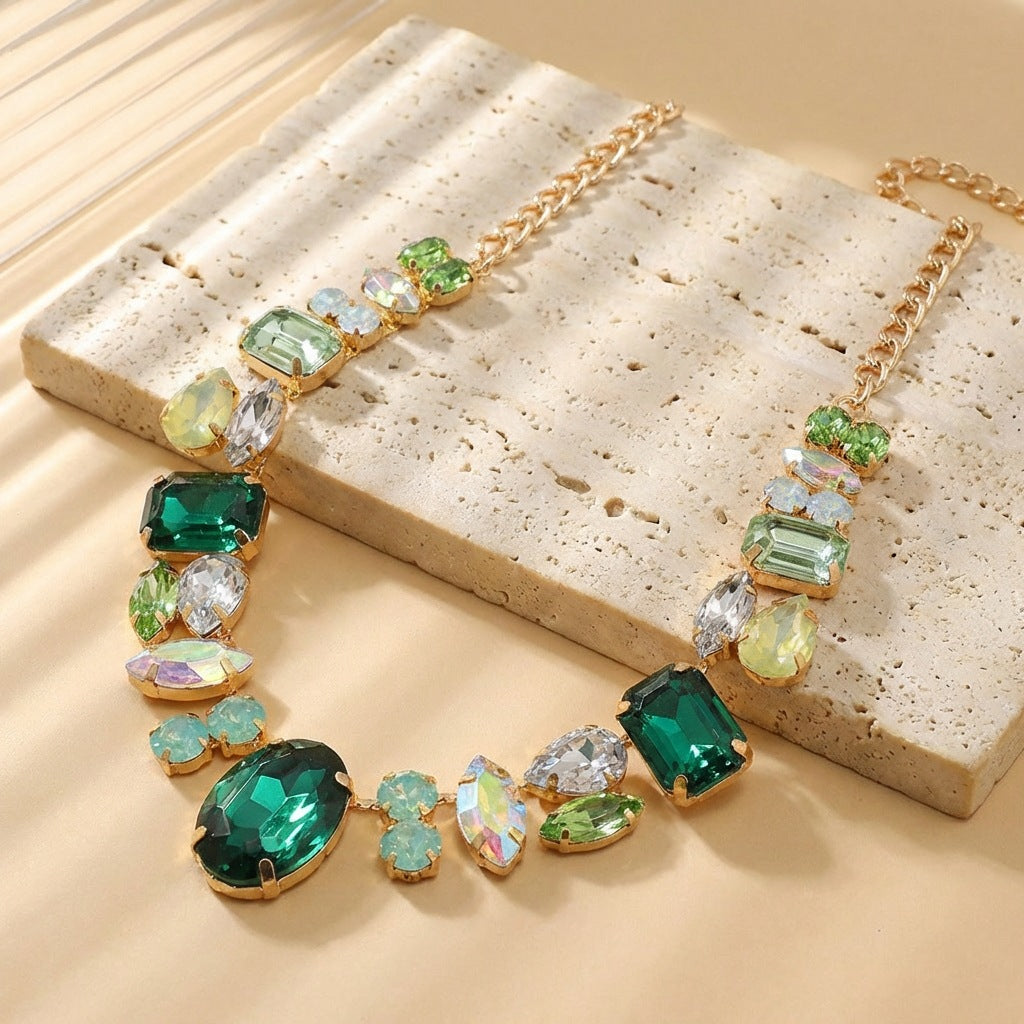 Exaggerated Banquet Super Flash Retro Affordable Luxury Colorful Crystals Sense Necklace