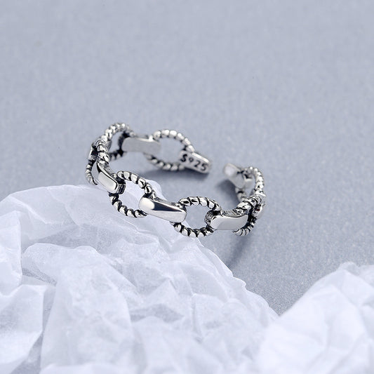 Korean Style Hemp Rope Chain Sterling Sier Rings