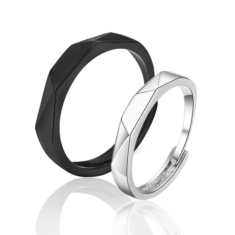 Black White Rhombus Couple Pair Of Long-distance Rings