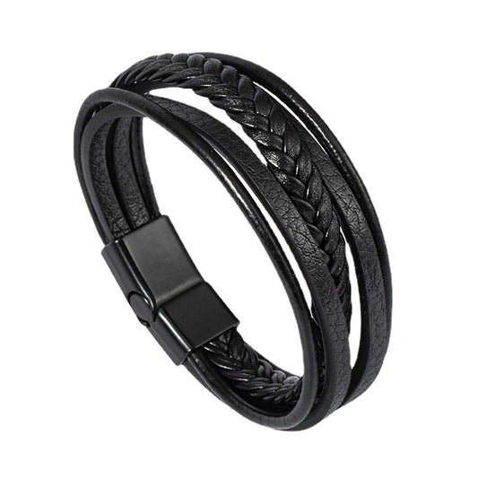 Men's Woven Alloy Magnetic Buckle Leather Rope Bracelets