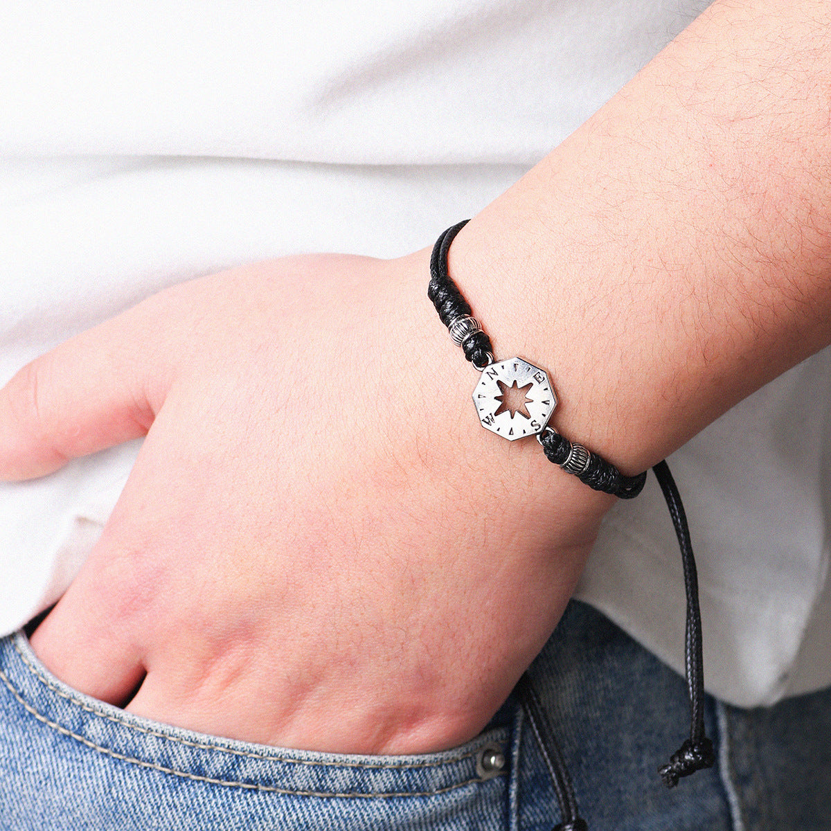 Lettering Five-pointed Star Personality Handmade Woven Pattern Carrying Bracelet