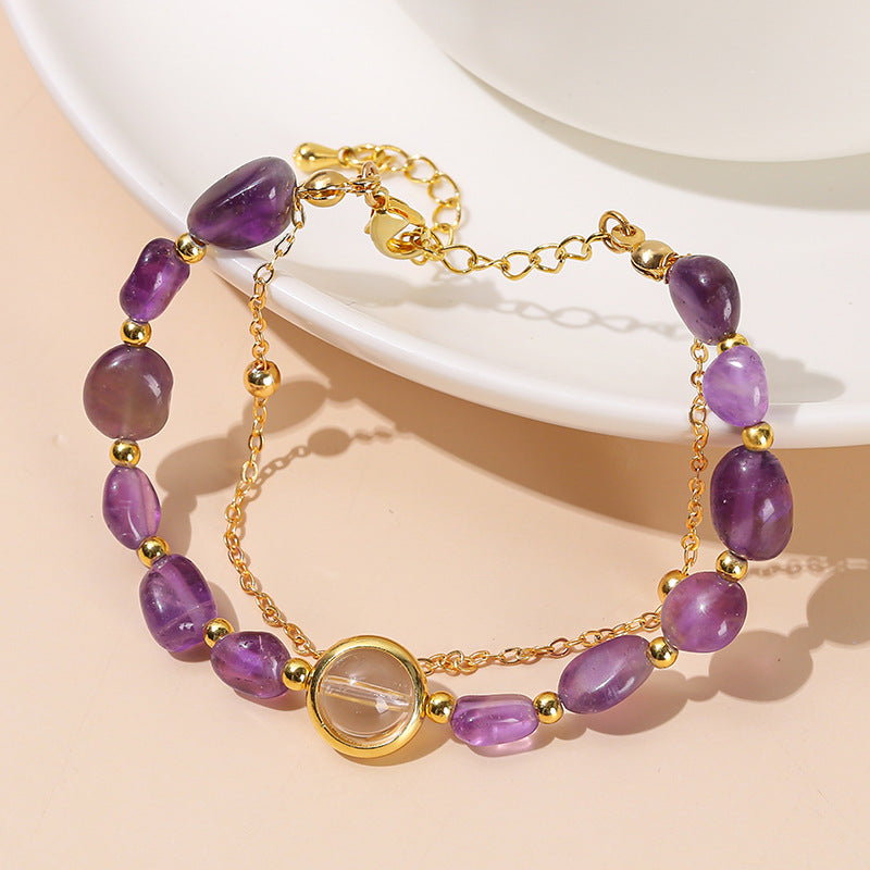 Women's Natural Amethyst Matching Fresh Citrine Double Bracelet