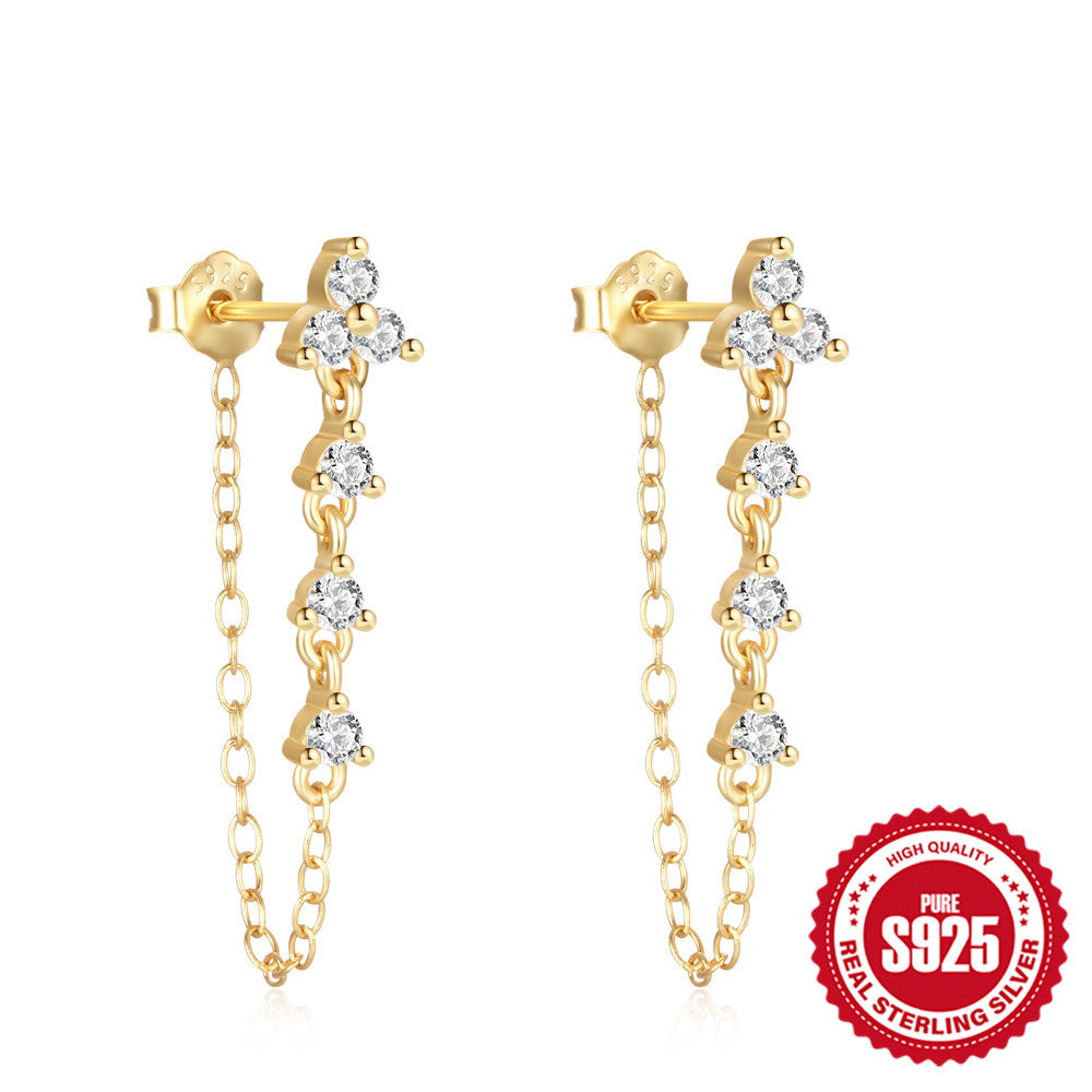 Sterling Sier Chain One-piece Diamond Tassel Elegant Rings