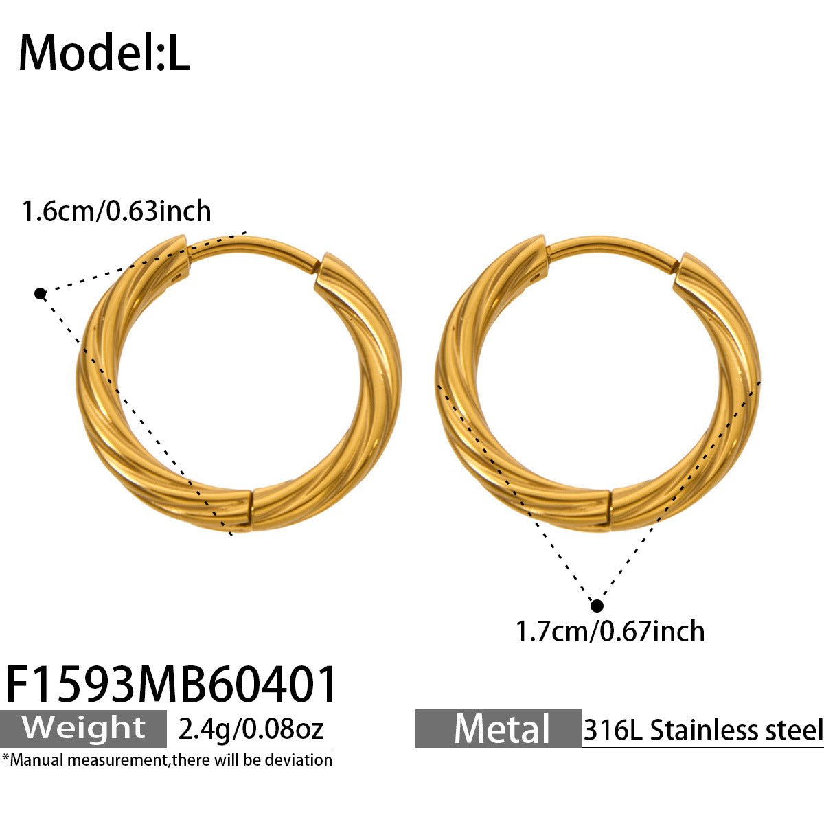 Stainless Steel Round Gold Twist Minimalist High-grade Earrings