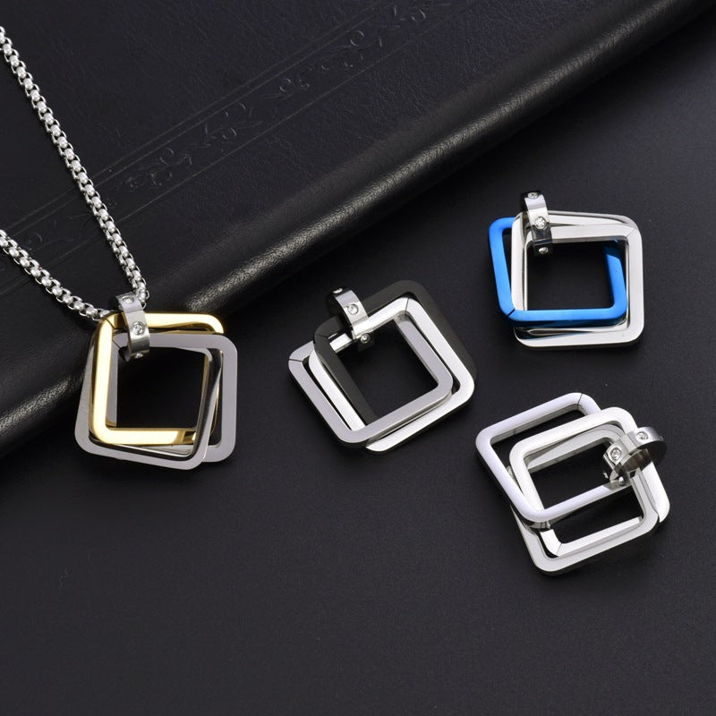 Men's Hip Hop Geometric Square Couple Three Titanium Rings