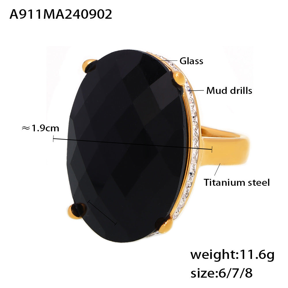 Glass Titanium Steel Gold Plated Retro Affordable Luxury Sense Rings