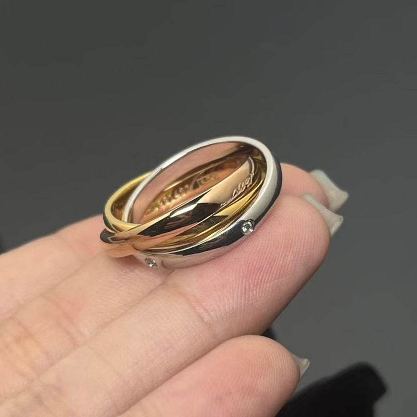 Khaki Three-ring Three-color Plated Couple Hand Rings