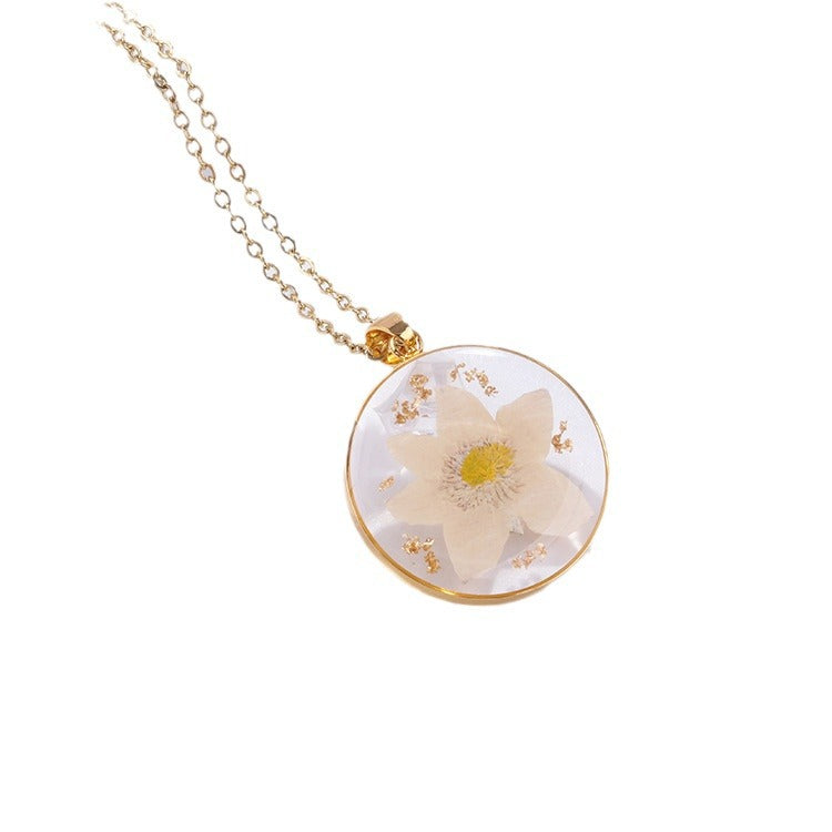 Dried Flower With Gold Foil Preserved Necklaces