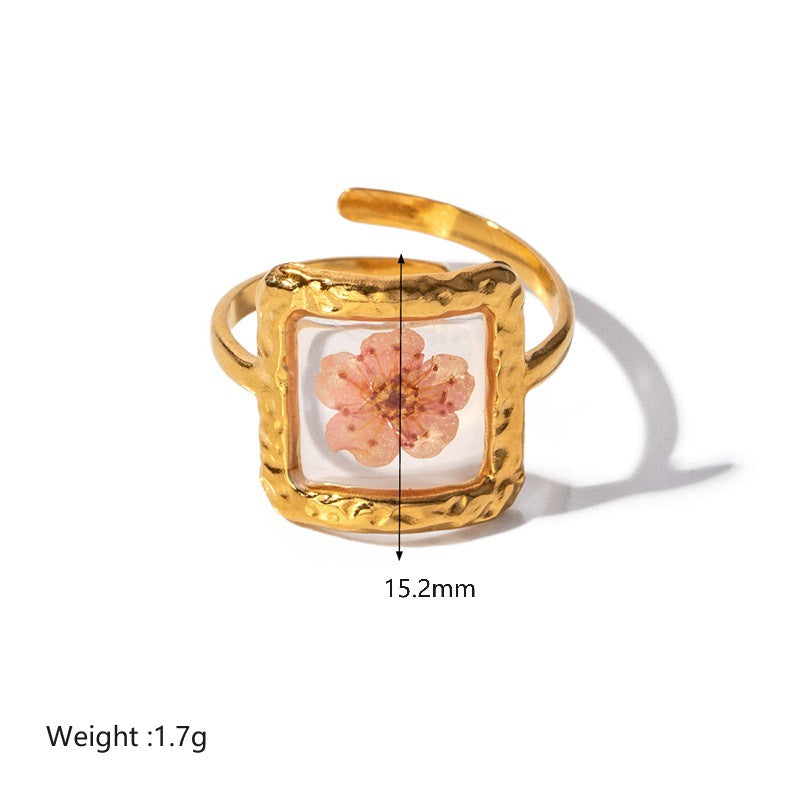 Flower Series Stainless Steel Adjustable Gold Ring