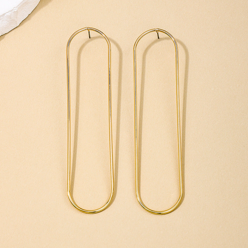 Women's Minimalist Style Exaggerated Metal Geometry Hollow Oval Long Elegant Earrings