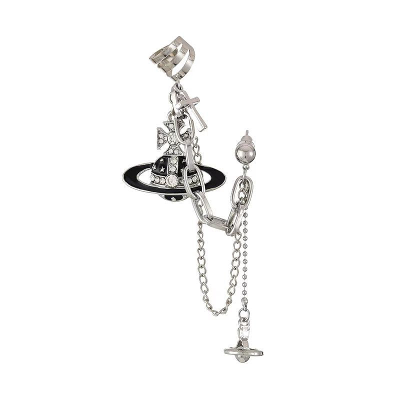 Oil Saturn Tassel Ear Clip Female Design High-grade Earrings