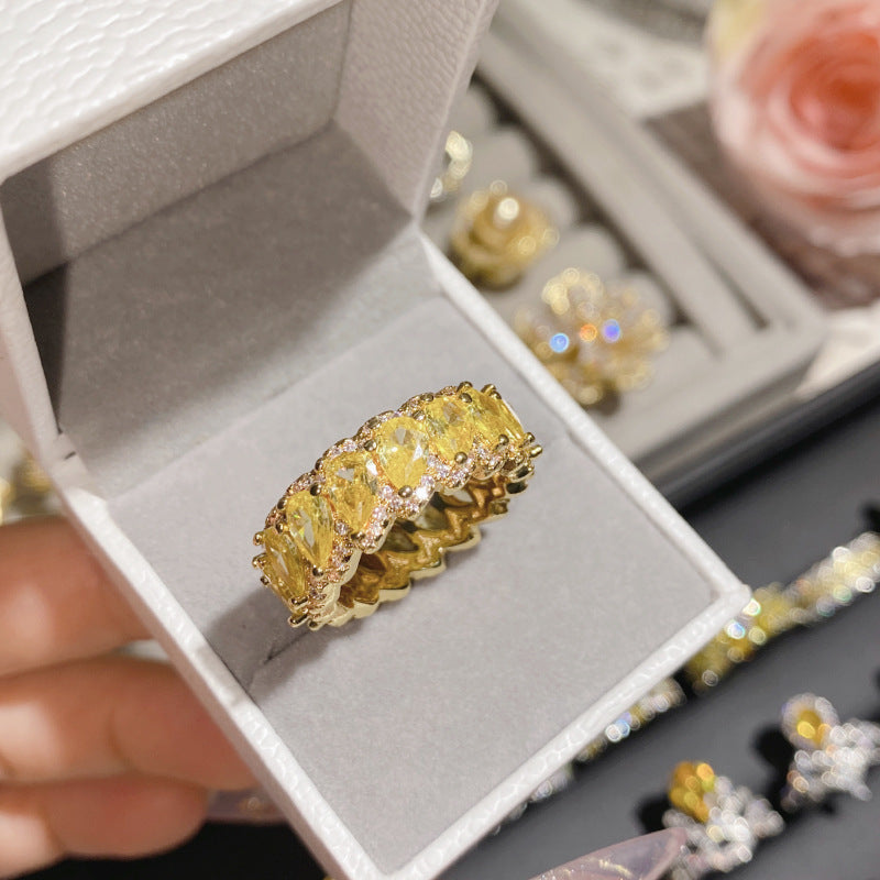 Camellia Fashion Romantic French Golden Rhinestone Gold Plated Ring