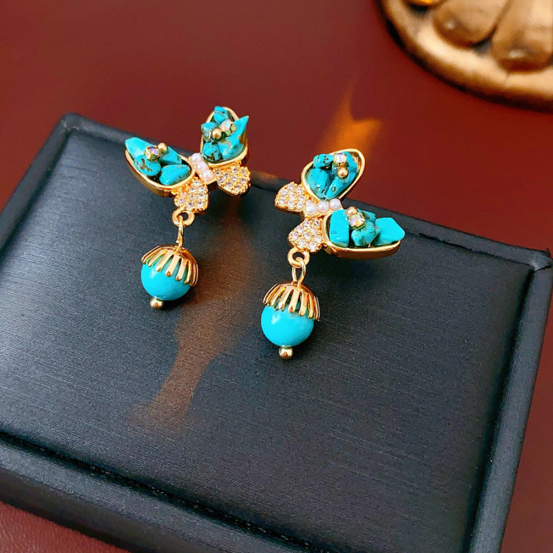 Women's Sier Needle Zircon Spiral Texture Retro Pendants