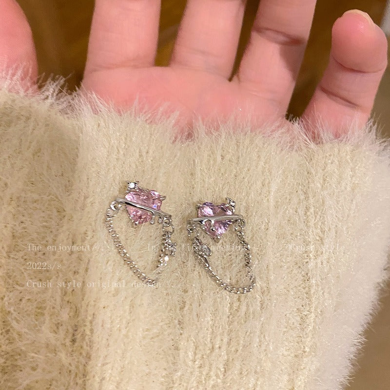 Women's Party Love Chain Zircon For Sweet Cool Style Temperament Stud Earrings