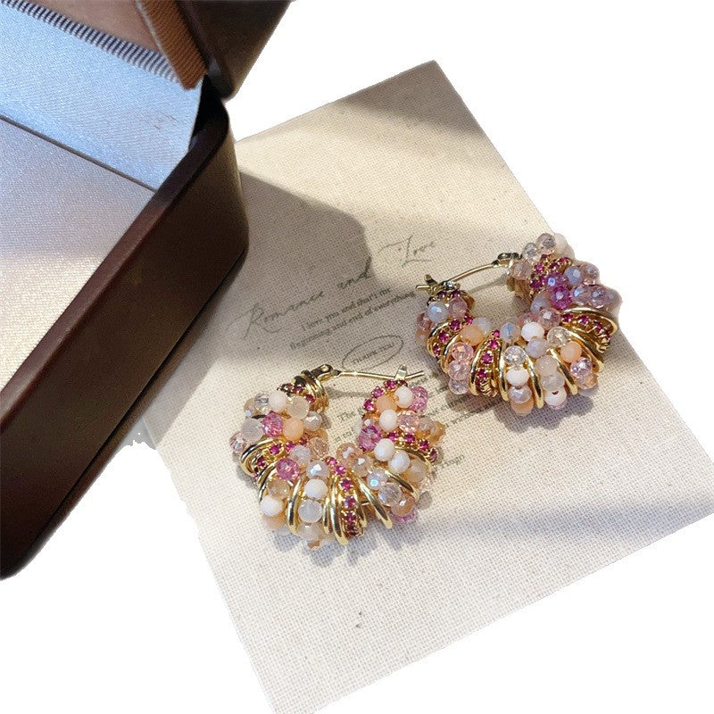 Crystal Zircon Beaded Shaped Ear Clip Niche High-grade Earrings
