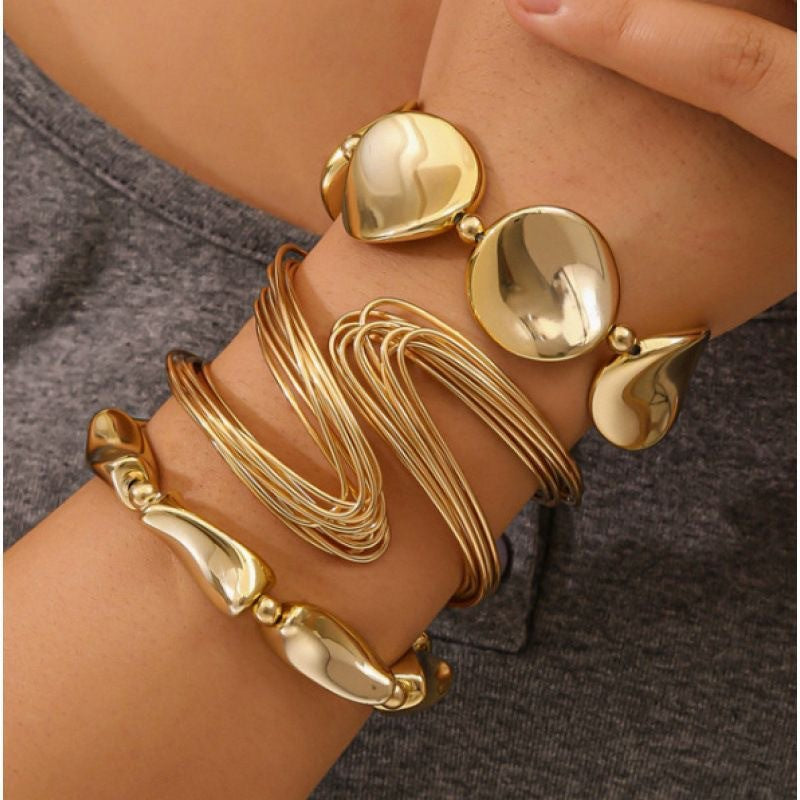 Lines Irregular Shape Open-ended Punk Gold Beaded Bracelet