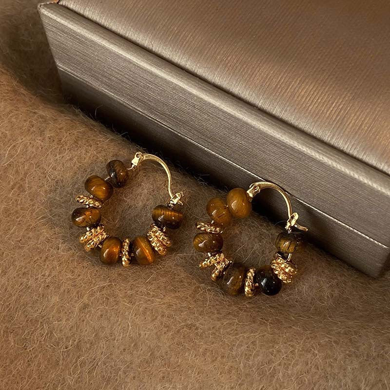 Electroplated Artificial Tigereye Clip Retro Fashion High Sense Light Rings