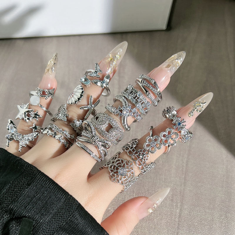 Diamond Flower Language Light Luxury Mix Match Personality Bow Tie Ring