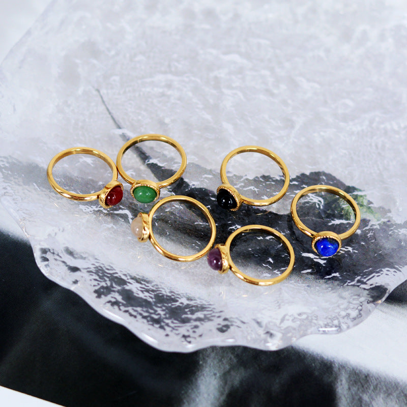 Women's Steel With Colorful Natural Stone Red Agate Ring