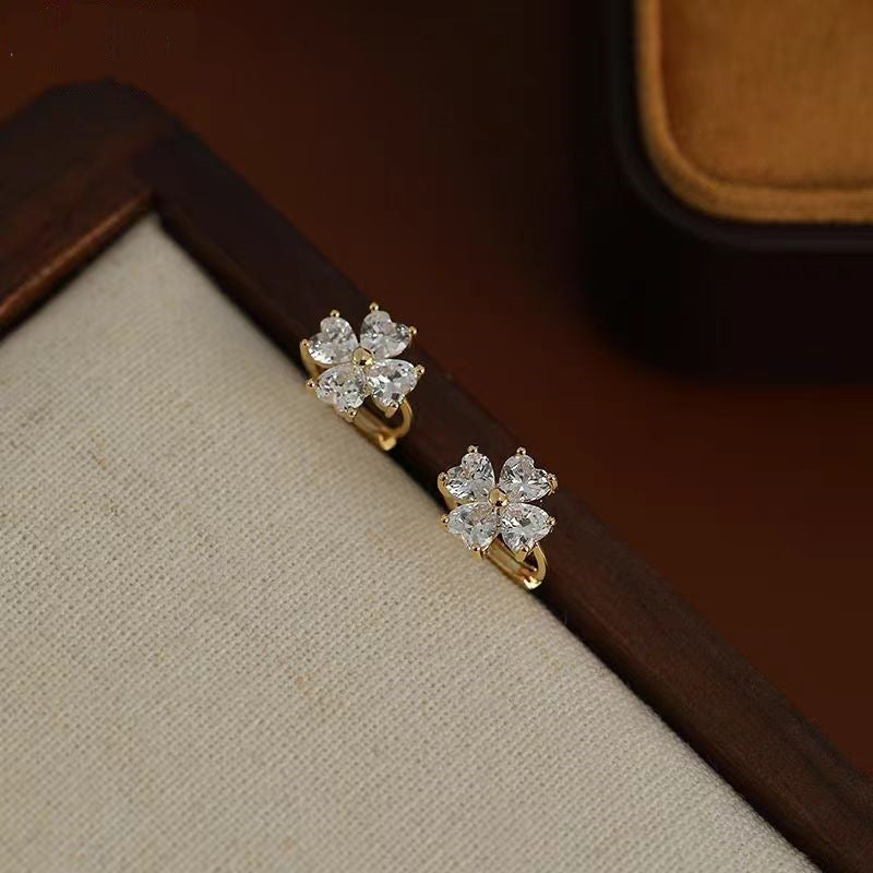 Women's Zircon Flower Ear Clip Small Suitable Niche Design Earrings