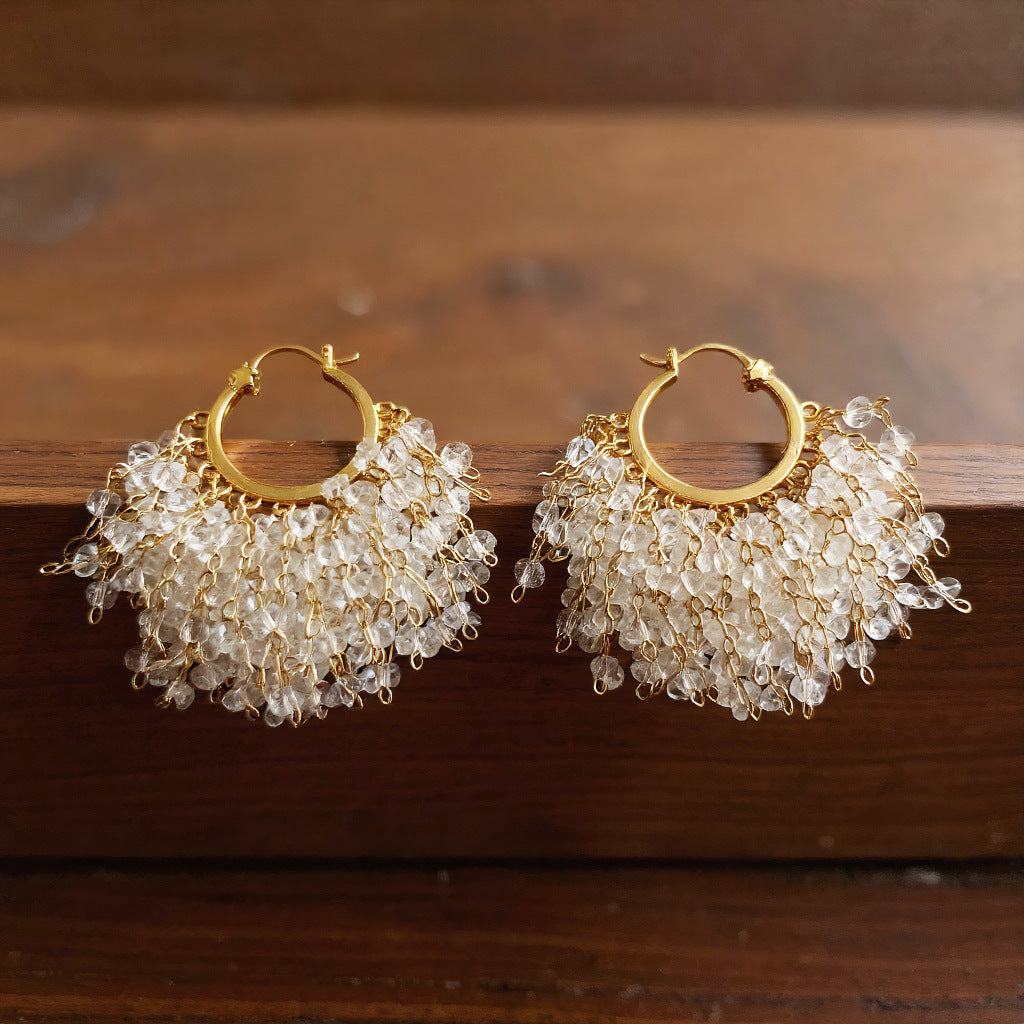 Women's Crystal Tassel Metal Circle Beaded Ear Personalized Earrings