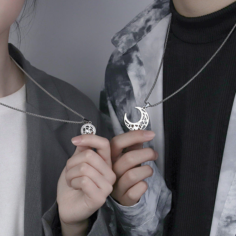 Style Sun Moon Letter Splicing Trendy Titanium Steel Chain Necklaces