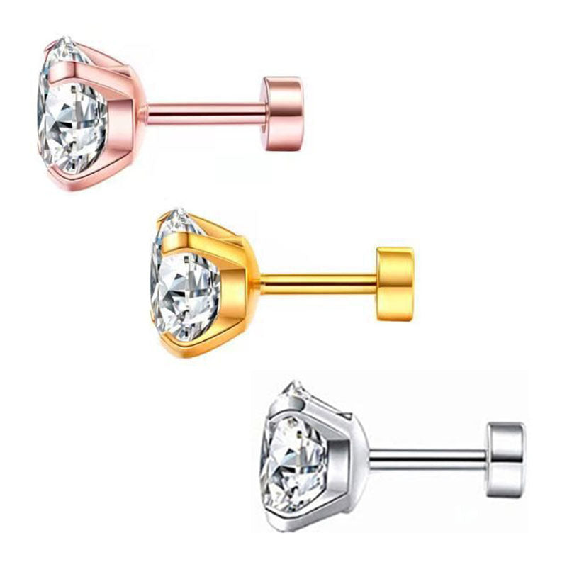 Women's & Men's Stainless Steel Integrated Inlaid Zircon Round Bottom Small Ear Stud Earrings