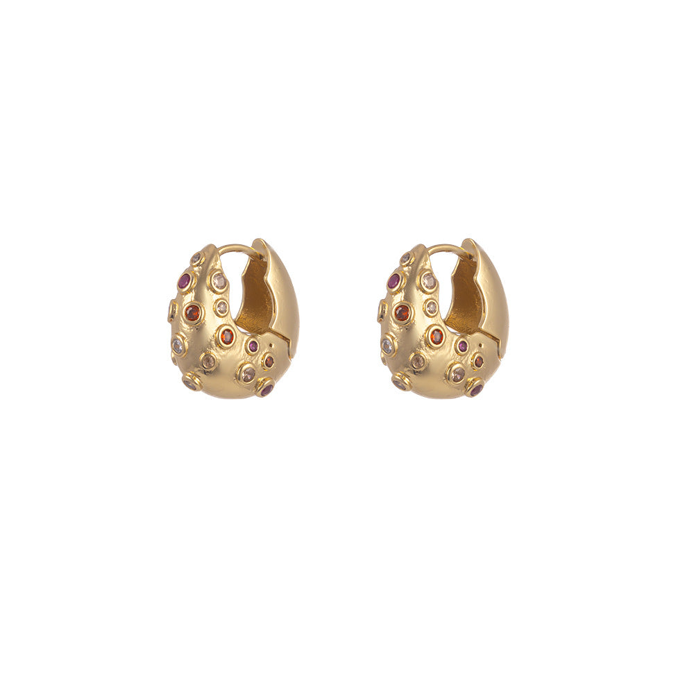 Fashion Design Stainless Steel Dropper Gold Inlaid Zircon Ear Buckle