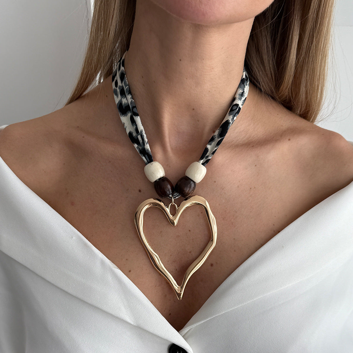 Big Heart Vintage Leopard Print Flannel Necklaces