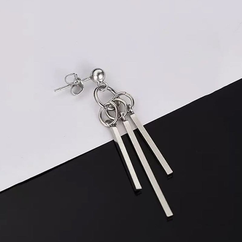 Men's Hip Hop Clip Punk Eardrops Female Three Straight Stick Square Rings