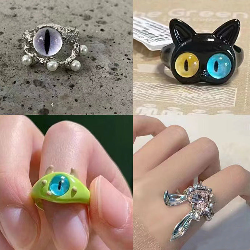 Black Cat Little Monster Big Eyes Sweet Cool Cartoon Cute Ring