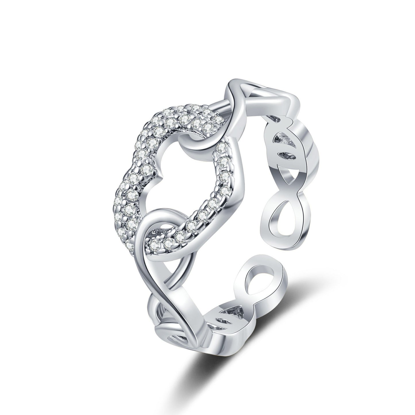 Hollow Heart Shape With Diamond Female Fashion Temperamental Minority Heart-shaped Ring