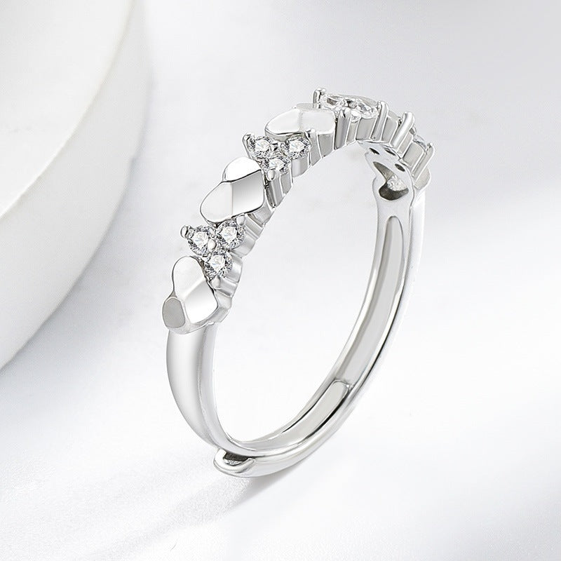 Women's Plated Sterling Sier Small Heart Shape With Diamond Simple Eight Ring