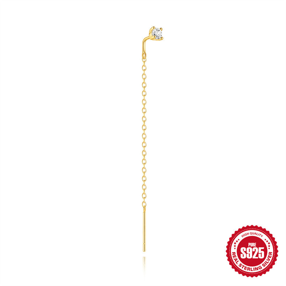 Women's Sier Classic Single Chain Tassel Korean Style Niche Design Elegant Ear Line