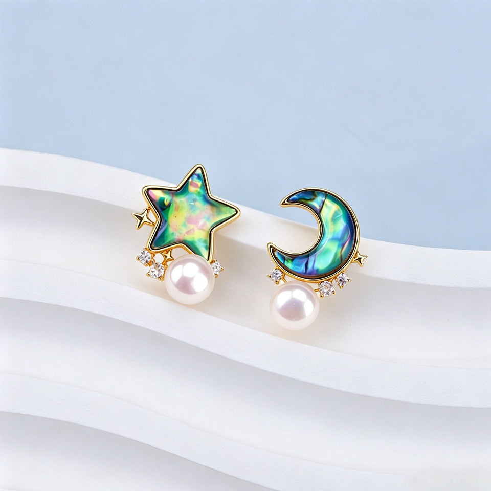Abalone Natural Freshwater Pearl Ear Eardrops Sier Needle Stud Earrings
