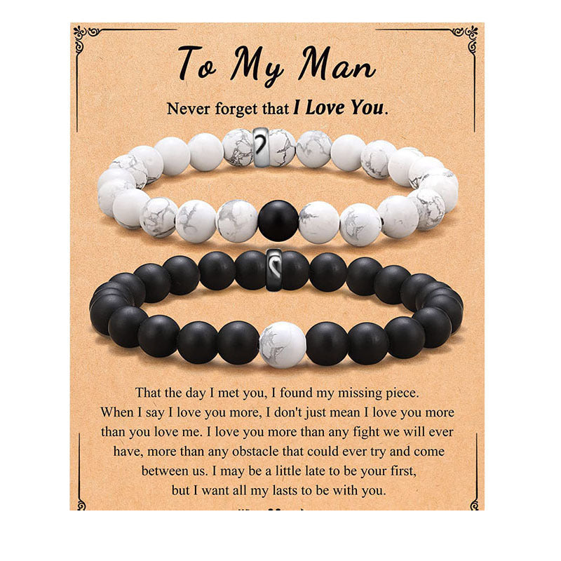 Couple Pair Suit Black White Beaded Bracelets